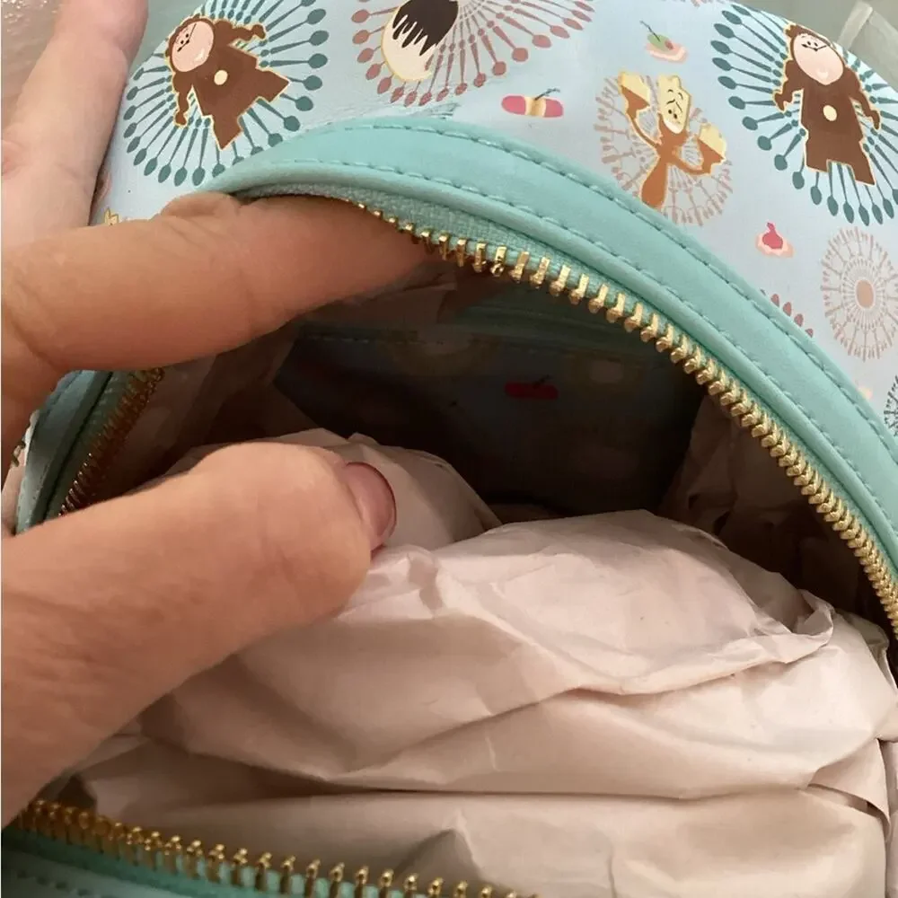 LOUNGEFLY DISNEY BLUE BE OUR GUEST BEAUTY AND THE BEAST BACK PACK